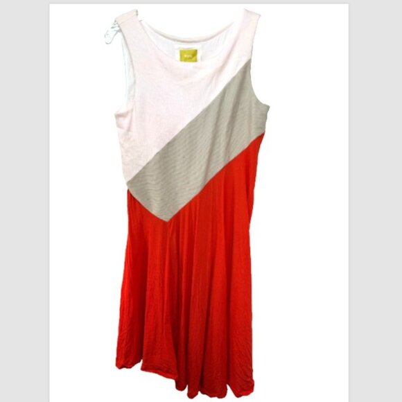 Anthropologie Maeve Cameron Dress medium orange red colorblock Rib  Asymmetrical - Picture 1 of 13